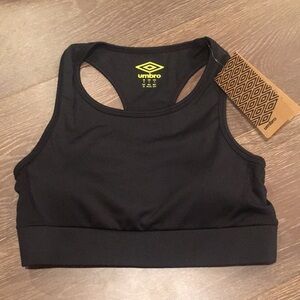 NWT! UMBRO women’s black pro training sports bra. Removable pads. Various sizes.